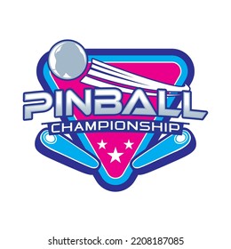 Pinball Game Arcade Vintage Retro Badge Emblem Hipster Logo Vector Icon Illustration. Pinball Championship with Star, Ball and Flipper