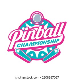 Pinball Game Arcade Vintage Retro Badge Emblem Hipster Logo Vector Icon Illustration. Pinball Championship with Ball and Flipper