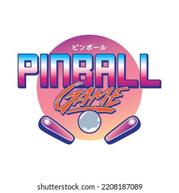 Pinball Game Arcade Vintage Retro Badge Emblem Hipster Logo Vector Icon Illustration. Pinball with Ball and Flipper