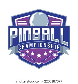 Pinball Game Arcade Vintage Retro Badge Emblem Hipster Logo Vector Icon Illustration. Pinball Championship with Star, Ball and Flipper