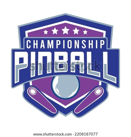 Pinball Game Arcade Vintage Retro Badge Emblem Hipster Logo Vector Icon Illustration. Pinball Championship with Star, Ball and Flipper
