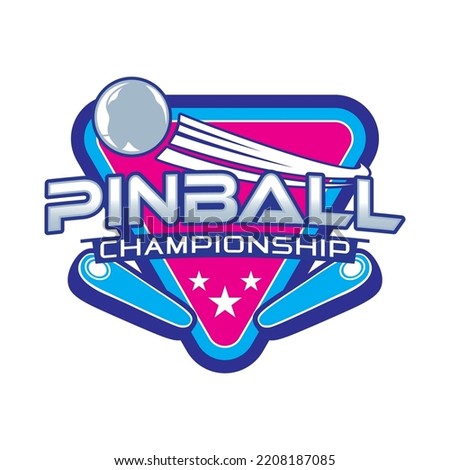 Pinball Game Arcade Vintage Retro Badge Emblem Hipster Logo Vector Icon Illustration. Pinball Championship with Star, Ball and Flipper