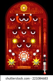 Pinball game, Building in pinball machine on black background, Vector illustrator