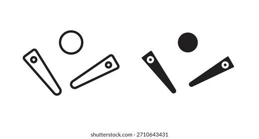 Icono de pinball en un diseño de Vector de trazo negro y versión sólida plana sobre fondo blanco