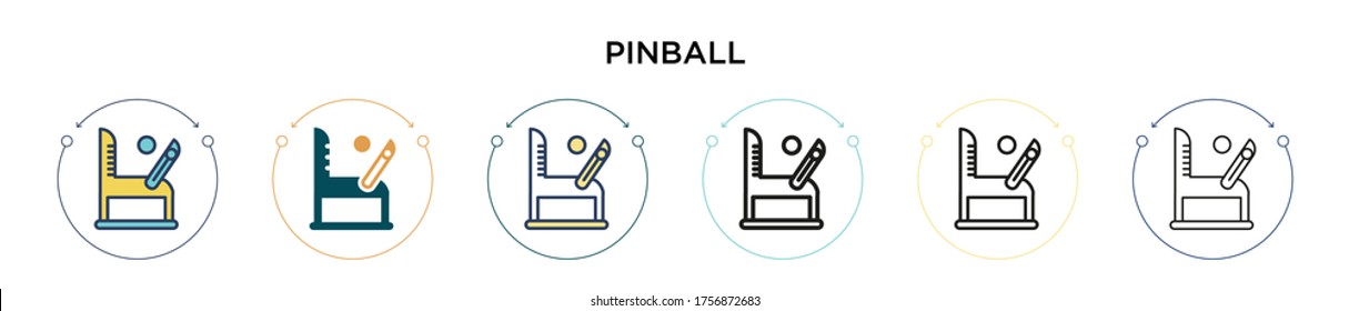 Pinball icon in filled, thin line, outline and stroke style. Vector illustration of two colored and black pinball vector icons designs can be used for mobile, ui, web