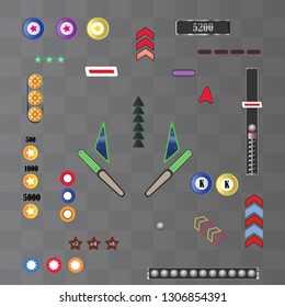 Pinball Items. Transparent Icons And Buttons And Tools. Vector Illustration. Pinball Board Game.