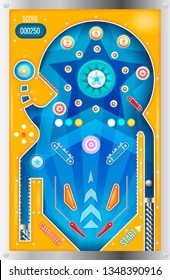 Pinball machine. Isolated cartoon pinball machine top view with in vintage style.