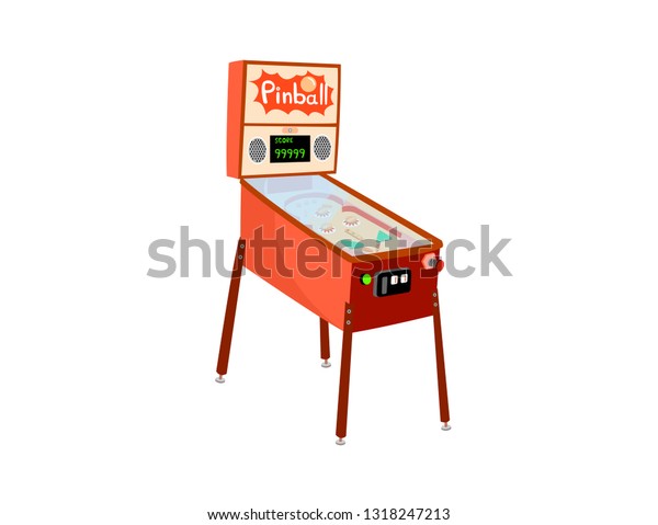 Pinball machine\
isolated on white\
background.