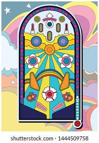 Pinball Machine Playing Field Template Colorful Psychedelic Background 1960s, 1970s style