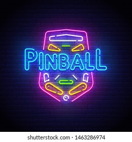 Pinball neon sign, bright signboard, light banner. Pinball logo neon, emblem. Vector illustration