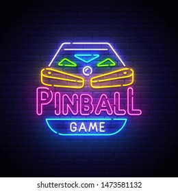 Pinball neon sign, bright signboard, light banner. Pinball logo neon, emblem. Vector illustration
