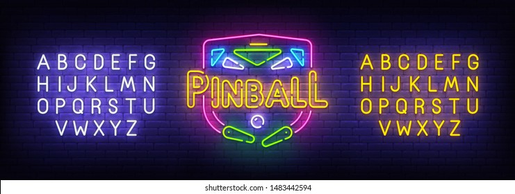 Pinball neon sign, bright signboard, light banner. Pinball logo, emblem. Neon sign creator. Neon text edit. Vector illustration