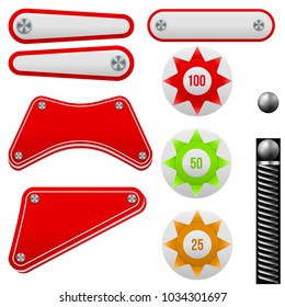 Pinball set. Bumpers and flippers kit. Game design and creative concepts. Vector Illustration isolated on white background.