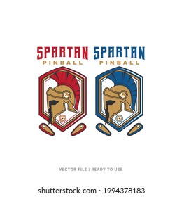 Pinball Spartan Warrior Vintage Retro Vector Badge Emblem Logo For Banner, Poster, Flyer, Website, Social Media