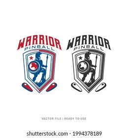 Pinball Spartan Warrior Vintage Retro Vector Badge Emblem Logo for Banner, Poster, Flyer, Website, Social Media