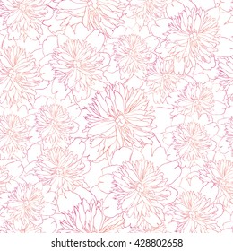 pinc Vector pattern with peony and foliage. Peonies seamless pattern.