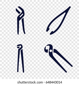 Pincers icons set. set of 4 pincers filled icons such as tweezers