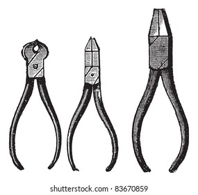 Pincers, vintage engraved illustration. Pincers isolated on white. Trousset encyclopedia (1886 - 1891).