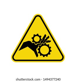 Pinch Point Entanglement Crush Gears Sign Isolated On White Background. ISO Triangle Warning Symbol Simple, Flat Vector, Icon You Can Use Your Website Design, Mobile App Or Industrial Design. Vector I