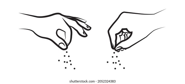 Pinch. Realistic woman hand sprinkle. Hand holding something delicate or small.