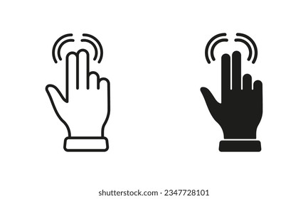 Pinch Screen Line and Silhouette Black Icon Set. Finger Gesture on Touch Screen, Swipe Pictogram. Rotate on Screen Symbol Collection on White Background. Gesture Slide. Isolated Vector Illustration.