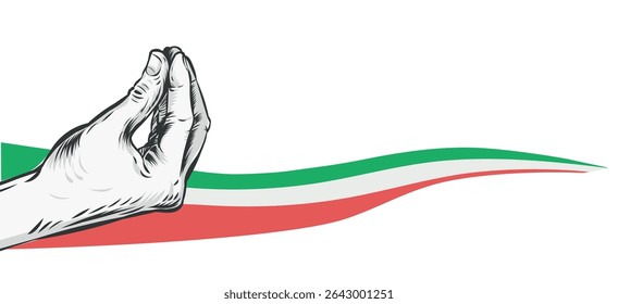 Ícone de vetor Pinched Fingers com bandeira italiana. fundo horizontal