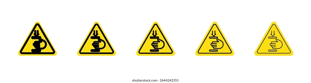 ícone de sinal de aviso pinçado conjunto de marca de logotipo de contorno fino
