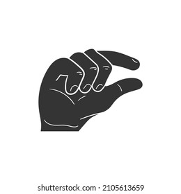 Pinching Hand Icon Silhouette Illustration. Measure Little Fingers Vector Graphic Pictogram Symbol Clip Art. Doodle Sketch Black Sign.