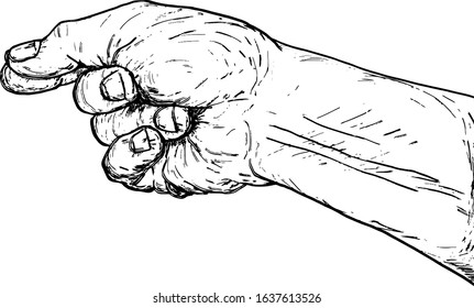 A pinching hand posture. Hand drawn vector illustration. 