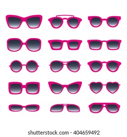 Pinck glasses and sunglasses set. Vector illustration.