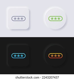 Pincode field box or Password field box icon set, Multicolor neumorphism button soft UI Design for Web design, Application UI and more, Button, Vector.