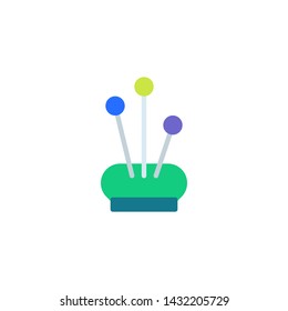 Pincushion with pins flat icon, vector sign, Sewing needles colorful pictogram isolated on white. Symbol, logo illustration. Flat style design