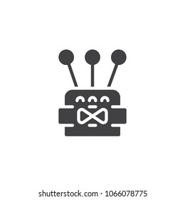 Pincushion with pins and needles vector icon. filled flat sign for mobile concept and web design. Sewing simple solid icon. Symbol, logo illustration. Pixel perfect vector graphics