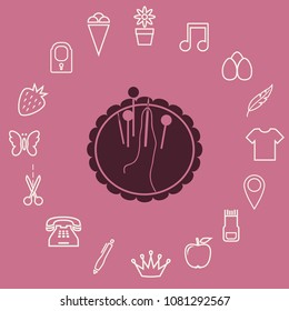Pincushion with pins and needles, vector icon