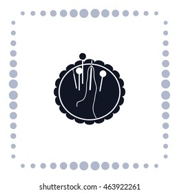 Pincushion with pins and needles, vector icon
