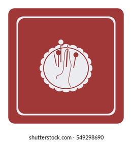 Pincushion with pins and needles, vector icon