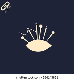 Pincushion with pins and needles, vector icon