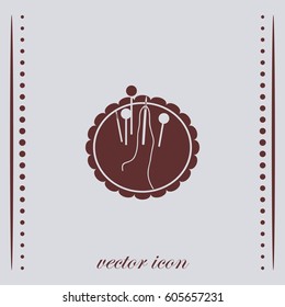 Pincushion with pins and needles, vector icon