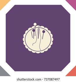 Pincushion with pins and needles, vector icon