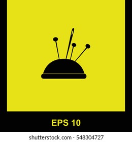 Pincushion with pins vector black icon. Isolated illustration. Business picture.