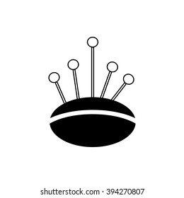 Pincushion with pins vector icon
