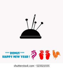 Pincushion with pins vector icon