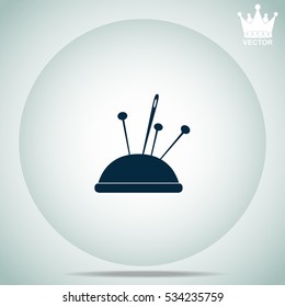 Pincushion with pins  vector illustration.