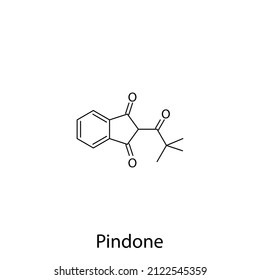 Estructura molecular de la pindona, fórmula química esquelética plana. Antagonista de vitamina K Rodenticida fármaco utilizado para el tratamiento de la plaga. Ilustración vectorial.