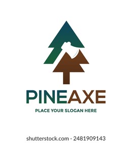 Pine axe vector logo template. This design use tree symbol. Suitable for bussiness, nature.