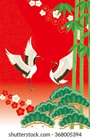 Pine bamboo plum and bird