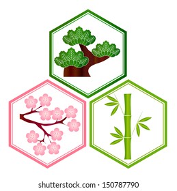 Pine bamboo plum greeting cards background