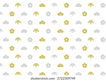 Pinho, bambu e ameixa padrão sem costura, fundo de ouro e prata, o encanto de sorte de Ano Novo