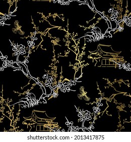 pine bamboo sketch vector japanese chinese design seamless