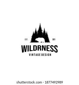 pine bear art minimalist logo vector illustration design vintage